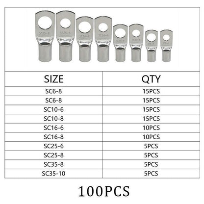 240Pcs 4WD Cable Lug Ring Battery Copper Tube Connector Kits Terminal Crimper - 100X SC6-SC25 Cable Lug Kits+Heat Shrink Tube.