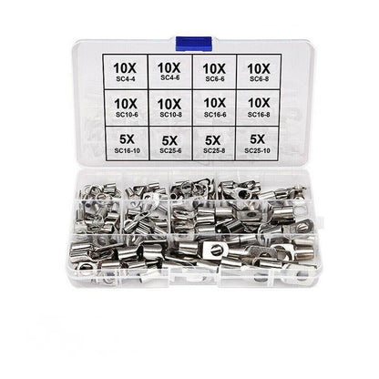 240Pcs 4WD Cable Lug Ring Battery Copper Tube Connector Kits Terminal Crimper - 100X SC6-SC25 Cable Lug Kits+Heat Shrink Tube.