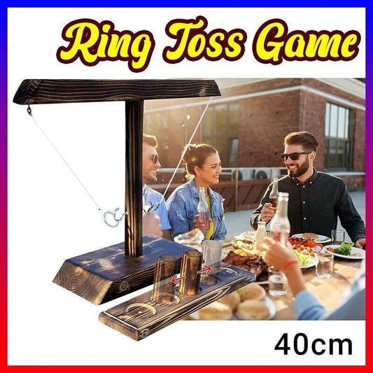 Wooden Hook And Ring Toss Game With Shot Ladder Table Toy Party Indoor/Outdoor.