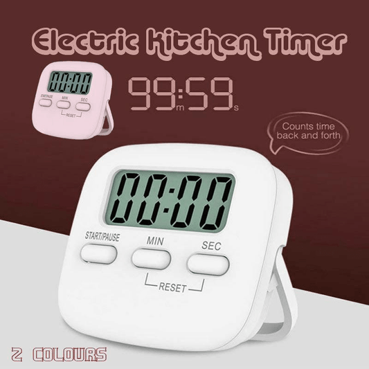 Digital Kitchen Timer 99 Minute Countdown Clock With LCD Display and Metal Mount - Pink.