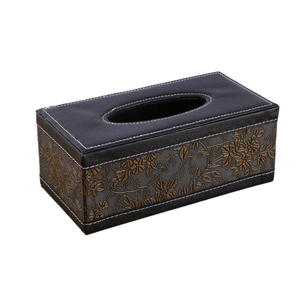 High-End PU Leather Tissue Box Holder for Hotel Home Office Decor Elegant Design - Black Woven Pattern