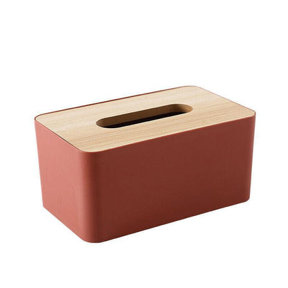 Wooden Lid Tissue Storage Box Dispenser for Napkins Desk Paper Holder Organiser - White