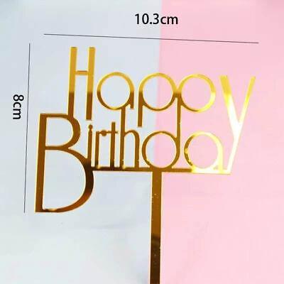Happy Birthday Acrylic Cake Topper Cake Decoration Golden Silver Party - Gold-Double Heart Birthday