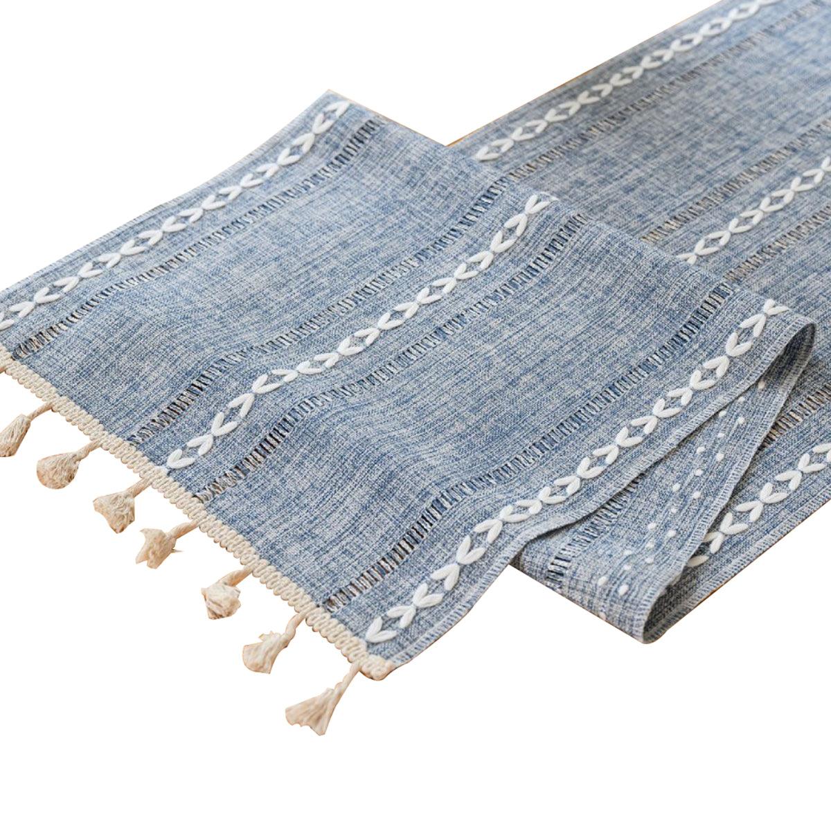 Solid Colour Woven Hollow Fringe Table Runner Home Dining Tablecloth Decoration - 33x183cm-Green
