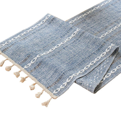 Solid Colour Woven Hollow Fringe Table Runner Home Dining Tablecloth Decoration - 33x183cm-Green