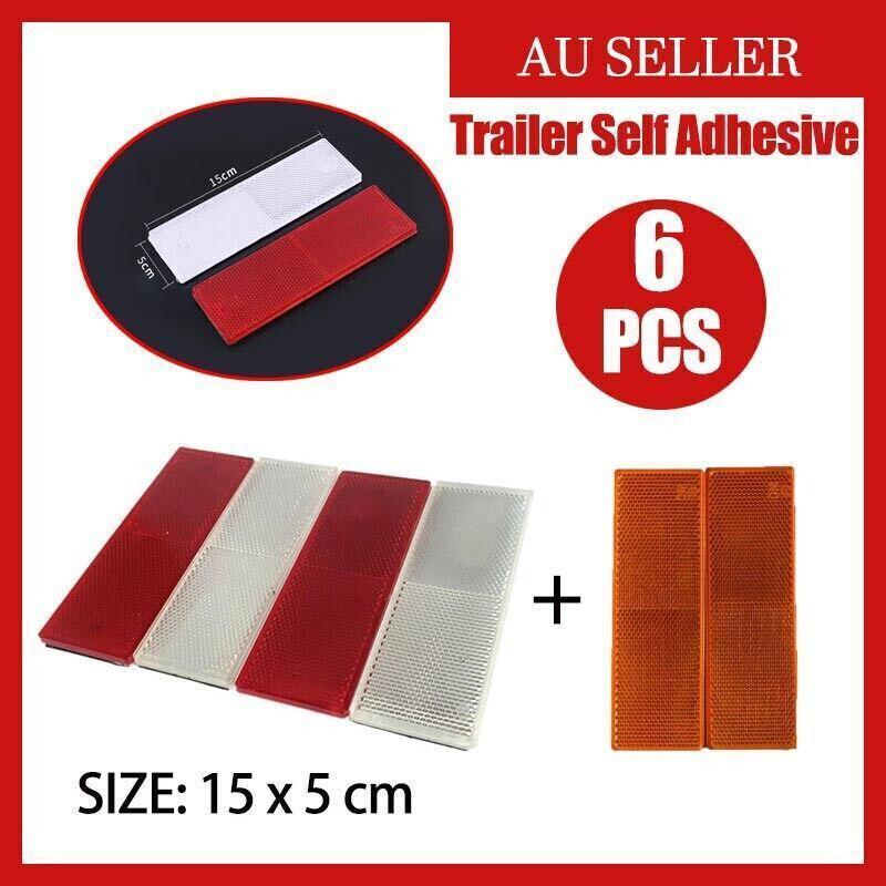 6 X Red Amber White Trailer Reflectors 15 X 5 Cm Self Adhesive Reflector Caravan.