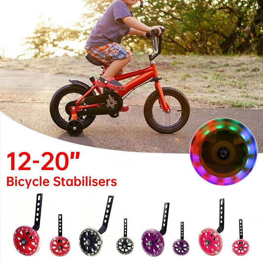 12â20 Inch Bike Training Wheels Flashing PVC Silent Stabilizer Auxiliary Support - Red.