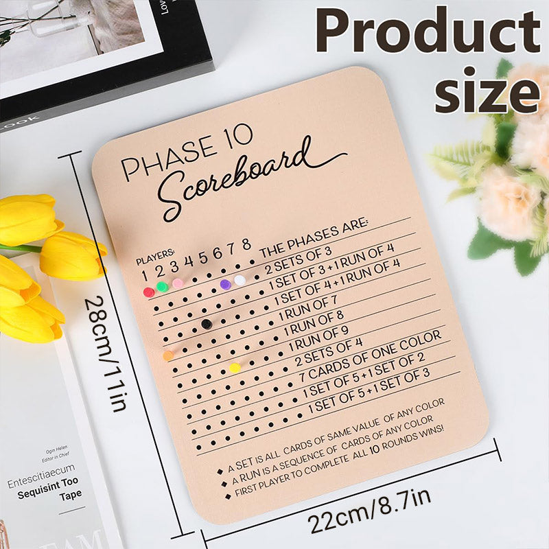 Phase 10 Score Board Wooden Phase 10 Scorecard Reusable for Family Game Tabletop.