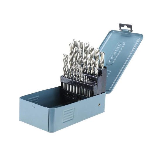 Drill Bits Set Metric Metal Twist High Speed HSS Steel Case 25pcs Coated Tool.