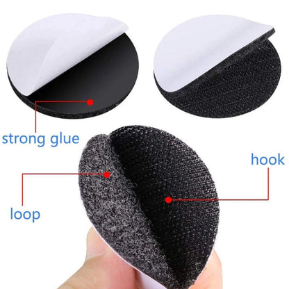 Strong Sticky Round Self Adhesive Dots DIY Bond Tape No Mark Fasteners - Black 4 Pairs - 50mm