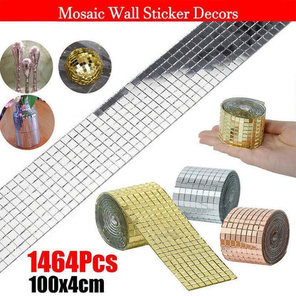 Diy Mini Mosaic Tiles Self-Adhesive Square Mirror Glass Wall Sticker Decors - Rose Gold.