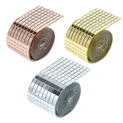 Diy Mini Mosaic Tiles Self-Adhesive Square Mirror Glass Wall Sticker Decors - Rose Gold.