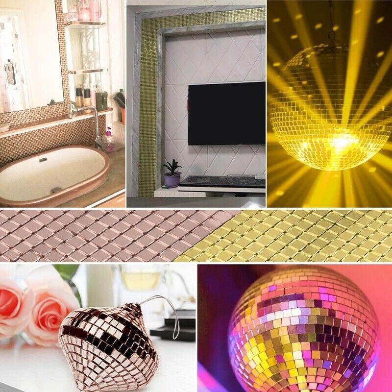 Diy Mini Mosaic Tiles Self-Adhesive Square Mirror Glass Wall Sticker Decors - Rose Gold.