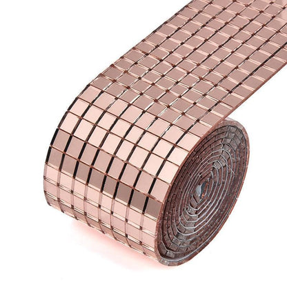 Diy Mini Mosaic Tiles Self-Adhesive Square Mirror Glass Wall Sticker Decors - Rose Gold.
