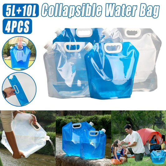 4pcs Folding Water Storage Bag Portable Bucket for Camping Hiking Outdoor Sports - Transparent.