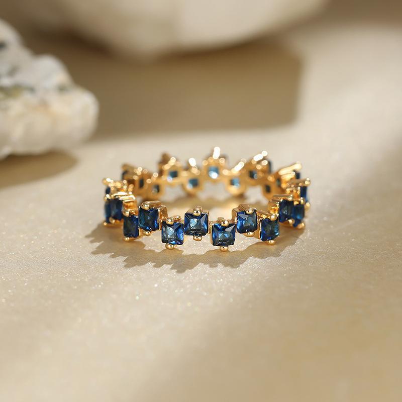 Square Design 1.2ct Simulated Diamond Women Engagement Ring Rose Gold Plated - Water Blue-Size 6