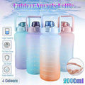 2L Large Water Bottle Straw Time Gradient Cup Fitness Jugs Sport Gym Training - Green.
