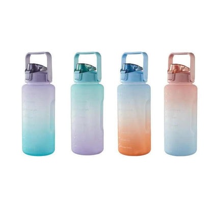 2L Large Water Bottle Straw Time Gradient Cup Fitness Jugs Sport Gym Training - Green.