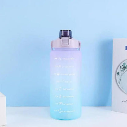 2L Large Water Bottle Straw Time Gradient Cup Fitness Jugs Sport Gym Training - Green.