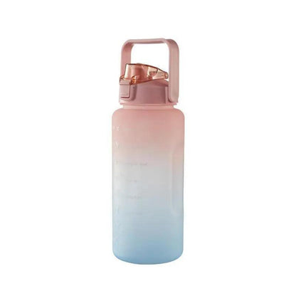 2L Large Water Bottle Straw Time Gradient Cup Fitness Jugs Sport Gym Training - Green.