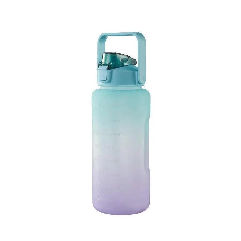 2L Large Water Bottle Straw Time Gradient Cup Fitness Jugs Sport Gym Training - Green.
