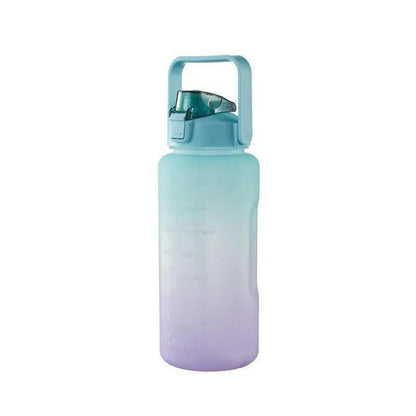 2L Large Water Bottle Straw Time Gradient Cup Fitness Jugs Sport Gym Training - Green.