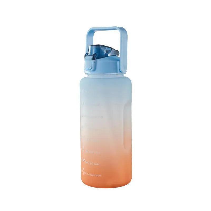 2L Large Water Bottle Straw Time Gradient Cup Fitness Jugs Sport Gym Training - Green.