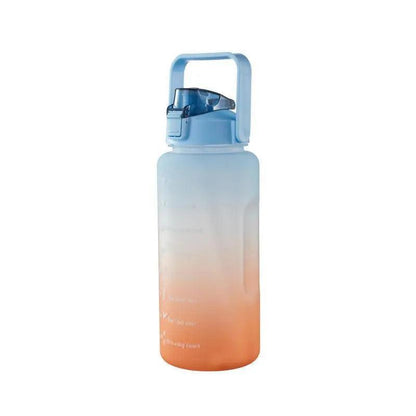 2L Large Water Bottle Straw Time Gradient Cup Fitness Jugs Sport Gym Training - Green.