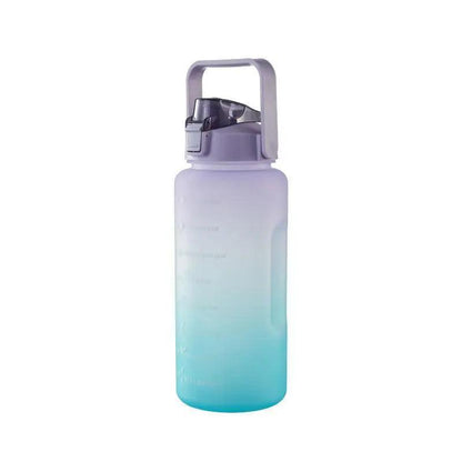 2L Large Water Bottle Straw Time Gradient Cup Fitness Jugs Sport Gym Training - Green.