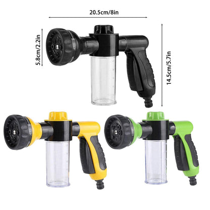 Washing Nozzle Plant Pet Hose 8-Mode Garden Car Water Foam Sprayer Soap Dispenser - Green.