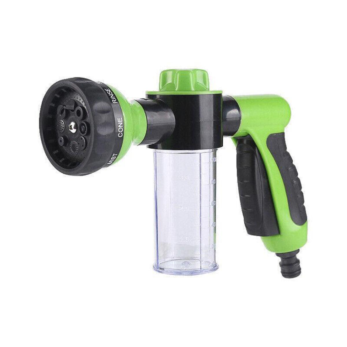 Washing Nozzle Plant Pet Hose 8-Mode Garden Car Water Foam Sprayer Soap Dispenser - Green.