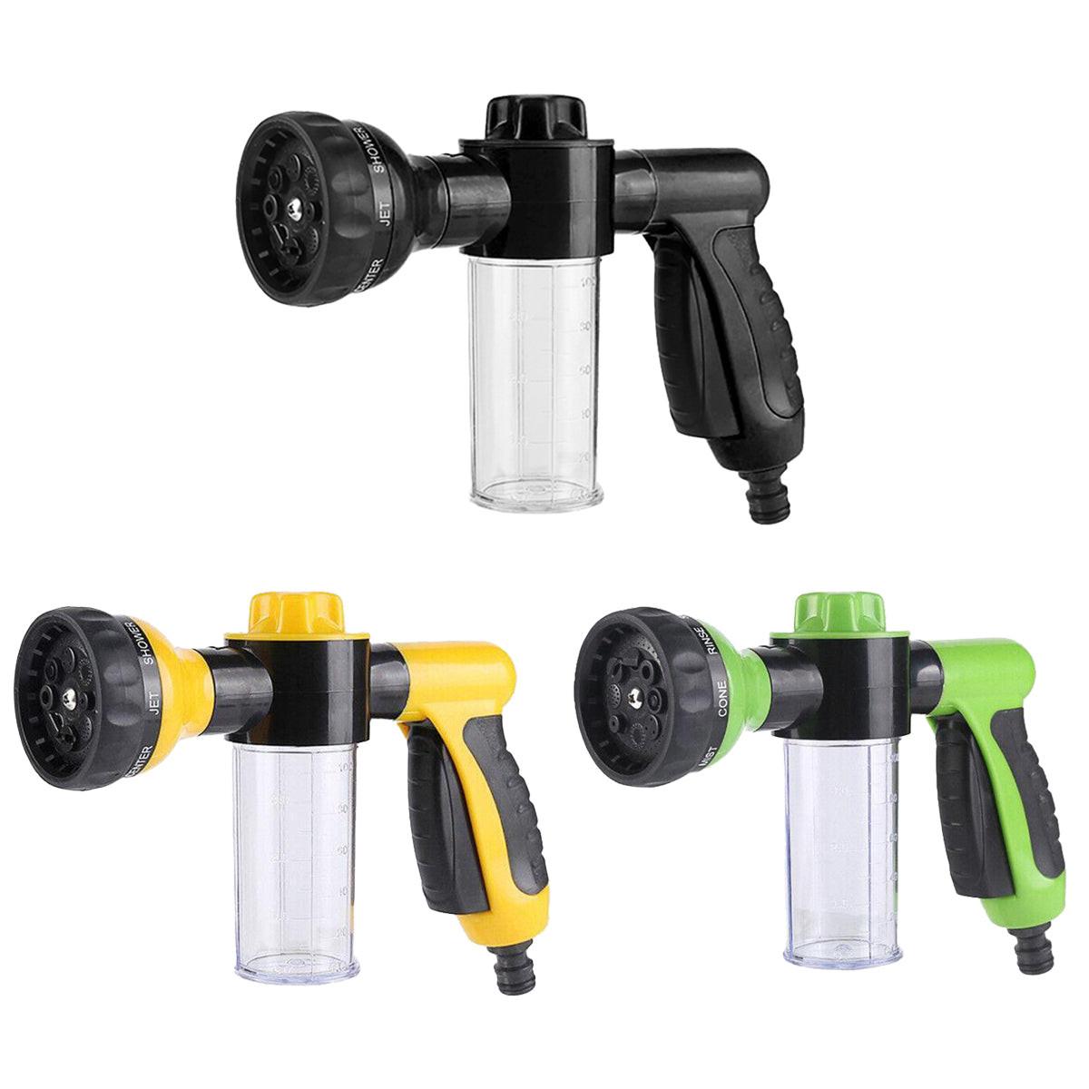 Washing Nozzle Plant Pet Hose 8-Mode Garden Car Water Foam Sprayer Soap Dispenser - Yellow.