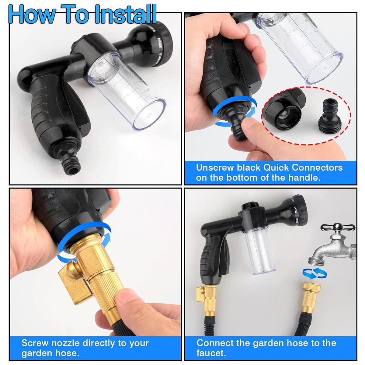 Washing Nozzle Plant Pet Hose 8-Mode Garden Car Water Foam Sprayer Soap Dispenser - Yellow.