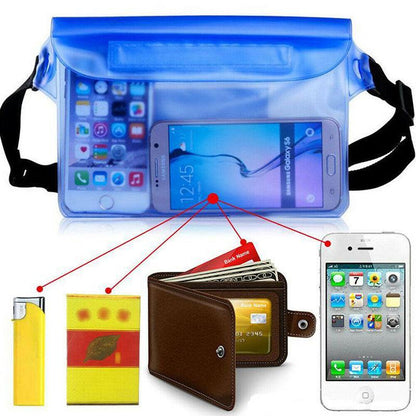 Waterproof Underwater Waist Belt Bum Bag Beach Swimming Boating Dry Phone Pouch - Blue