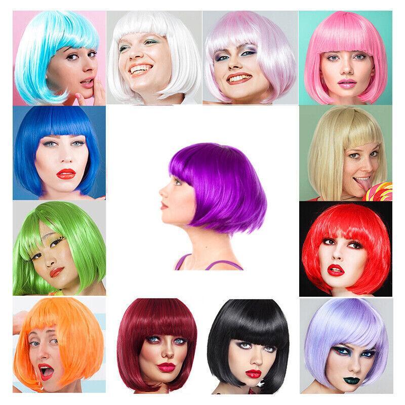 Short Bob Wig with Bangs for Women Synthetic Cosplay Party Hair in 14 Colours - Yellow