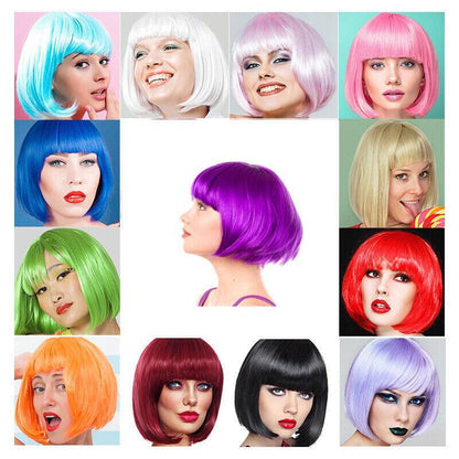 Short Bob Wig with Bangs for Women Synthetic Cosplay Party Hair in 14 Colours - Yellow