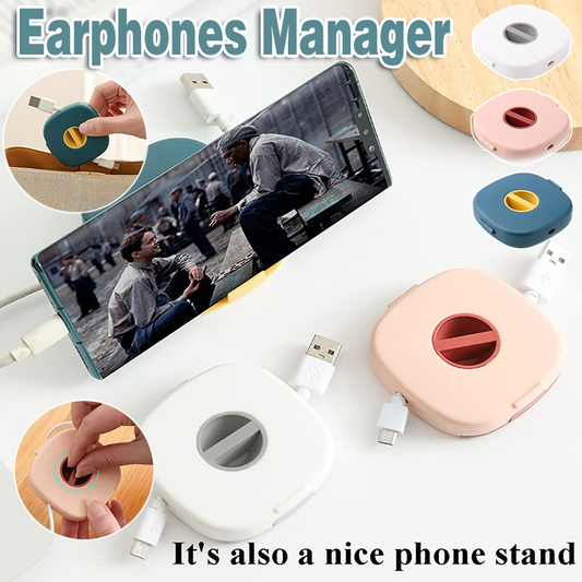 Case Cord Tangle Free Organizer Portable Earphones Manager Wire Winder Cable - White*1.