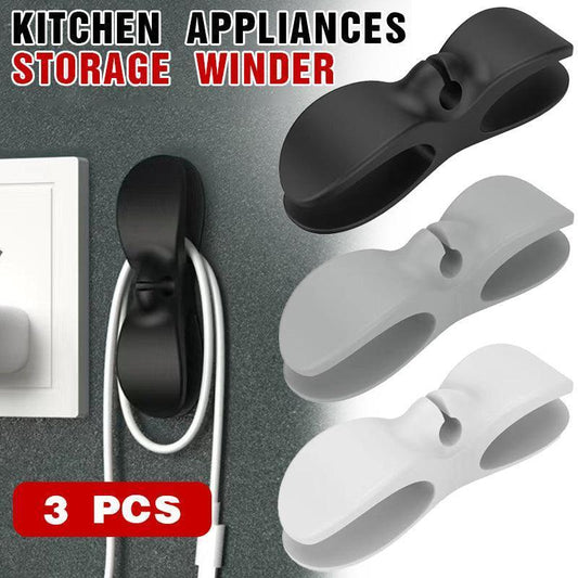 Wire Cable Organizer Holder Cord Wrapper Winder For Kitchen Appliances Computer - 3PCS Black.