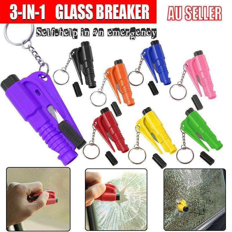 3 In 1 Car Window Glass Breaker Emergency Escape Tool with Cutter - Black.