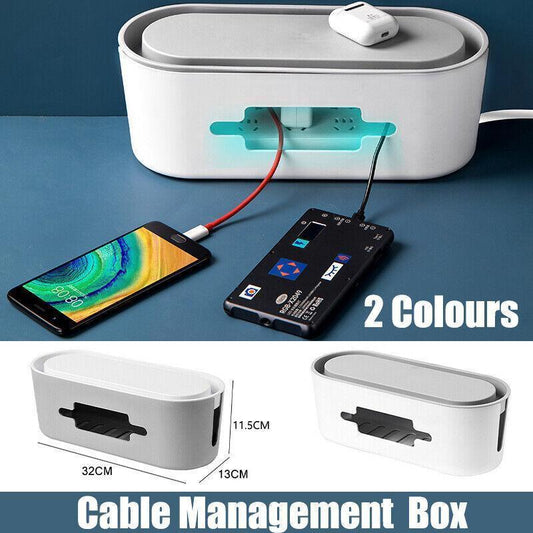 Cable Power Management Storage Box Socket Wire Tidy Organiser Hide Case - White.
