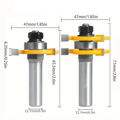 2pcs Tenon Milling Cutter Set Three Tooth T Slot Splice Square Tooth Router Bit.