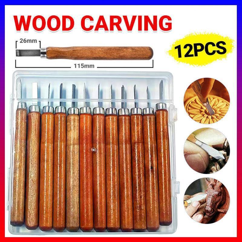 12Pcs Wood Carving Tool Chisels Set Woodcut Knife Arts Crafts Woodworking Chisel.