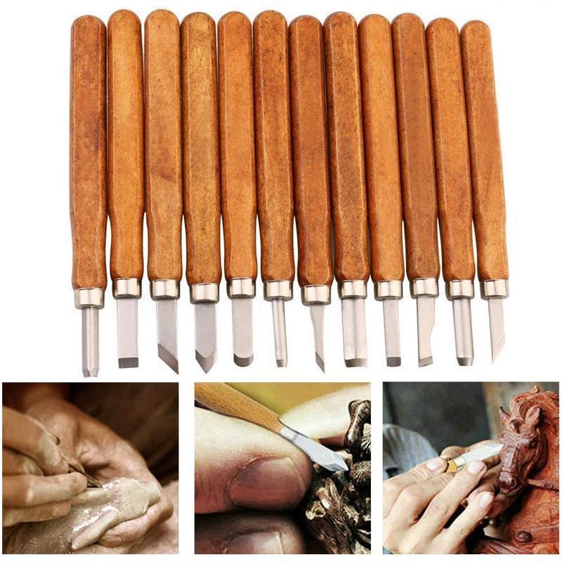 12Pcs Wood Carving Tool Chisels Set Woodcut Knife Arts Crafts Woodworking Chisel.