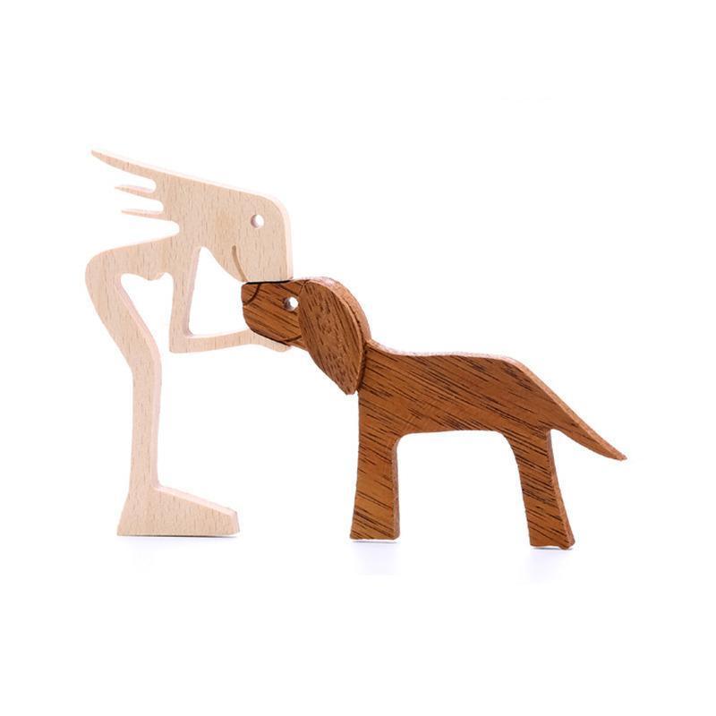 Handmade Wooden Statue Sitting Family and Dog Craft Home Decor - B07