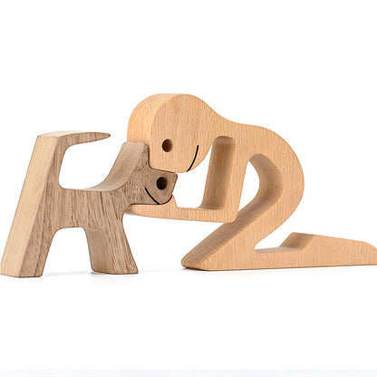 Handmade Wooden Statue Sitting Family and Dog Craft Home Decor - B07