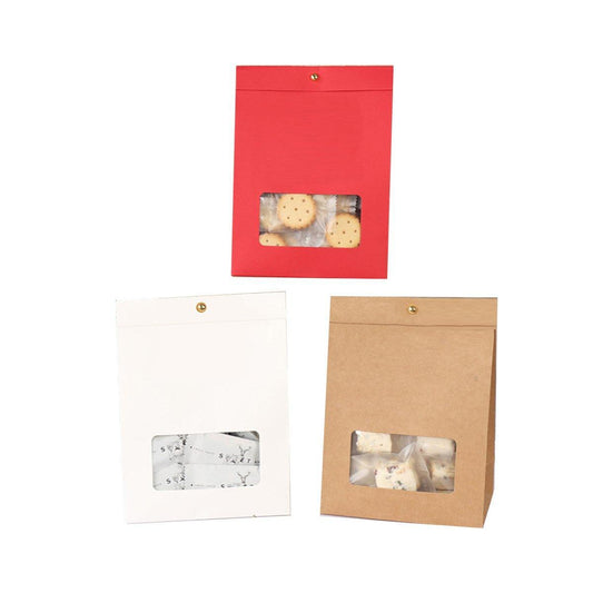10PCS Snowflake Kraft Paper Candy Bag with Window Biscuit Self Standing Food Bag - Red