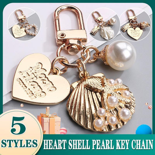 Womens Cute Key Rings Shell Heart Pearl Shape Keychain Charm Bag Hanger Pendants - 5.