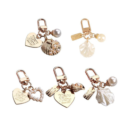 Womens Cute Key Rings Shell Heart Pearl Shape Keychain Charm Bag Hanger Pendants - 5.