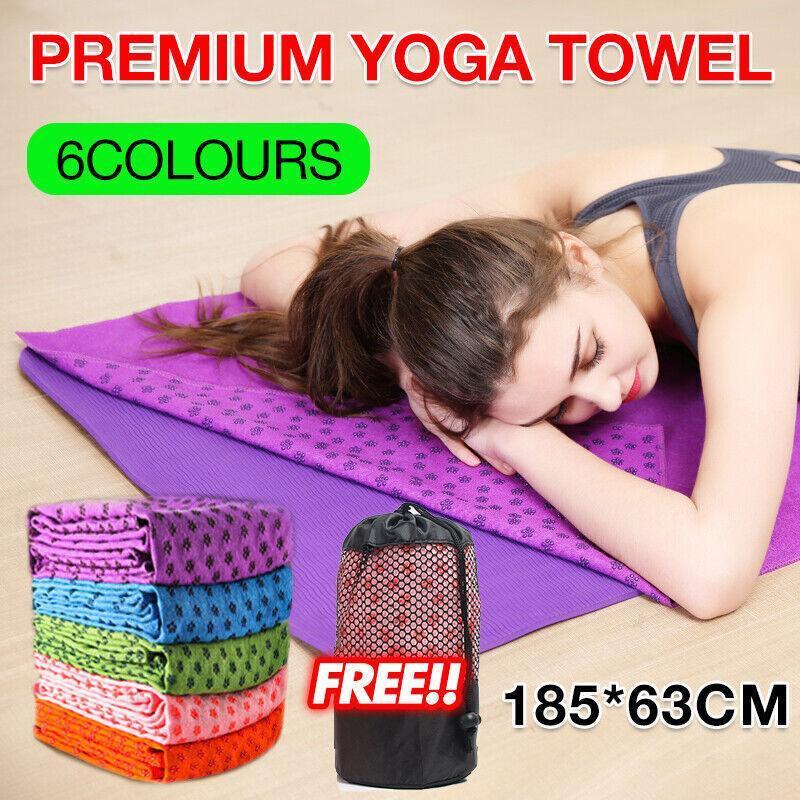 Non Slip Yoga Towel Mat Microfiber Fitness Gym Exercise Blanket with Carry Bag - Orange.