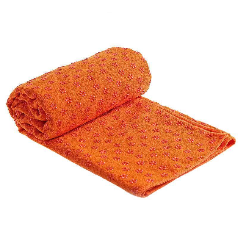 Non Slip Yoga Towel Mat Microfiber Fitness Gym Exercise Blanket with Carry Bag - Orange.